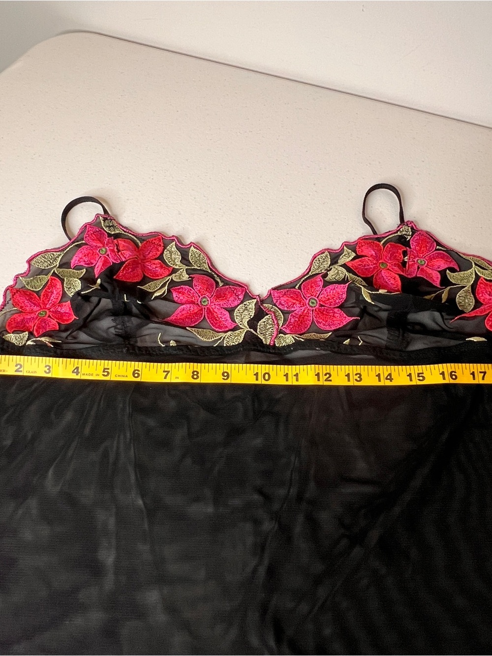 Cacique Black Sheer Embroidered Floral Cami Babydoll Chemise Womens Size 18/20 - Picture 7 of 8